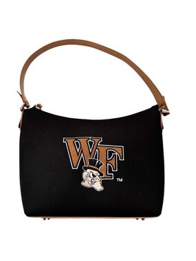 NEW Wake Forest Embroideted Demon Deacon Fabric Shoulder Bag Faux Leather Black